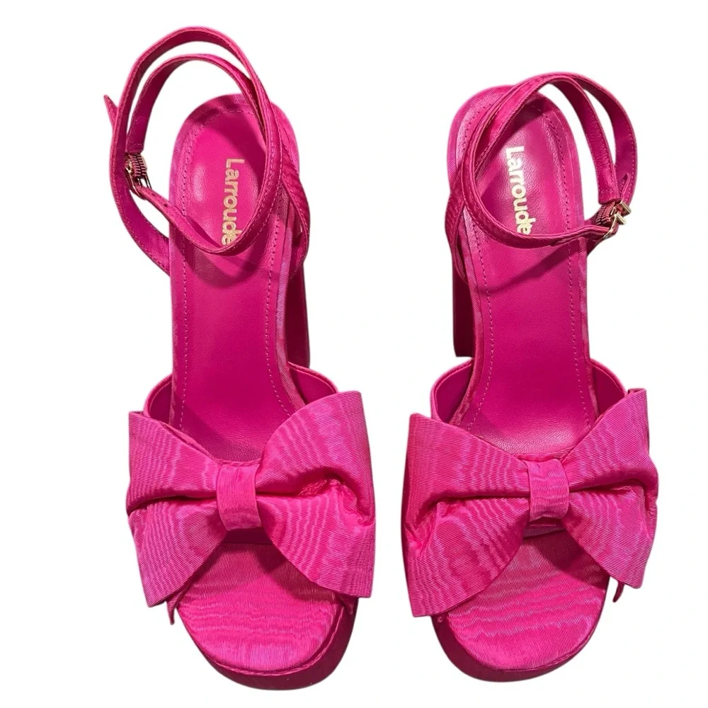 Larroude Elle Ankle Strap Platform Heels In Pink Ariana Magenta